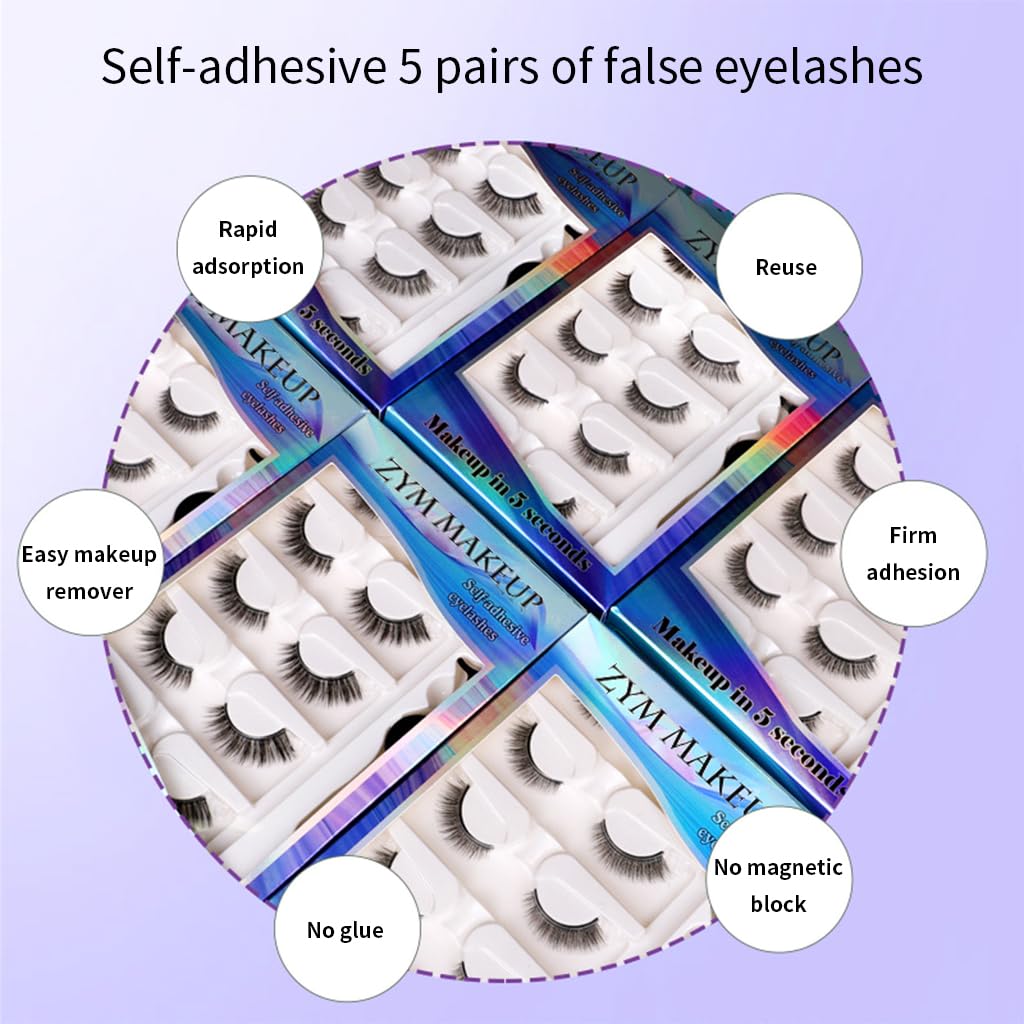 MAYCREATE 5 Pairs Self Adhesive Eyelashes, Reusable Adhesive Eyelashes, No Glue Eyelashes, Waterproof False Lashes Natural with Eyelash Tweezer for Women Makeup Gift Purple MAYCREATE 5 Pairs Self Adhesive Eyelashes, Reusable Adhesive Eyelashes, No Glue Eyelashes, Waterproof False Lashes Natural with Eyelash Tweezer for Women Makeup Gift Purple